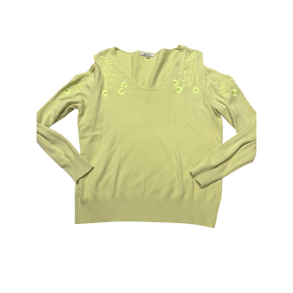Vila Milano Women's Light Green Embroidered Cold Shoulder Sweater Size L
